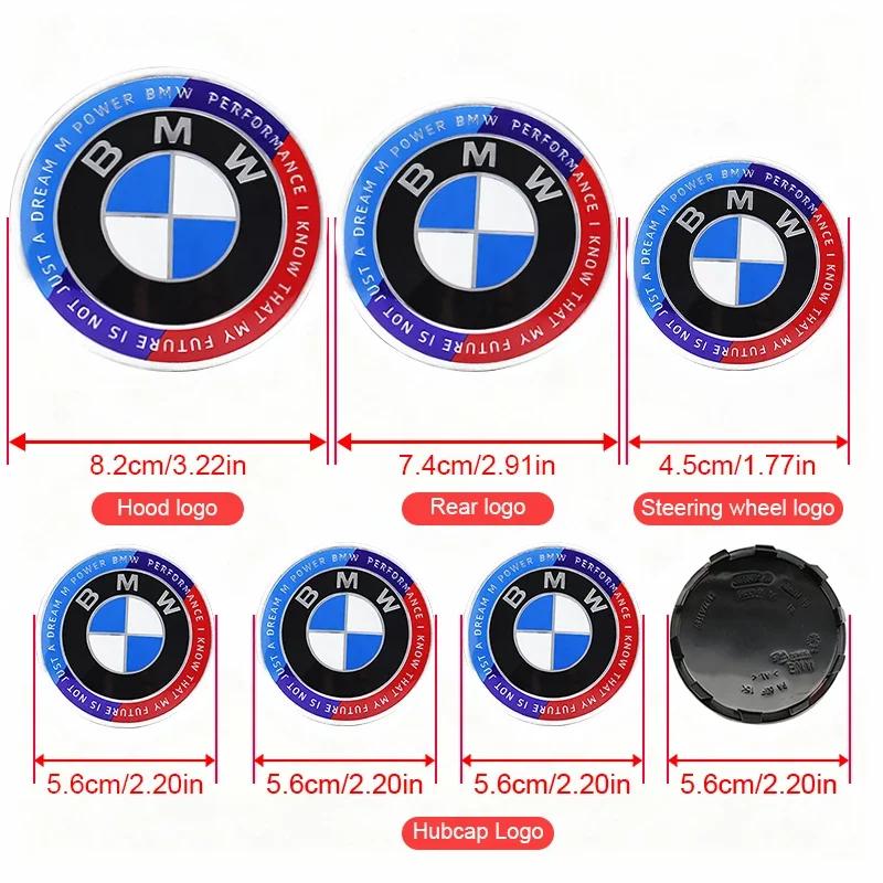 7Pcs Car Front Rear Logos Wheel Hub Center Cover Steering Wheel Center Badge Sticker For BMW E87 E30 E46 E28 E34 E39 E60 F02 F18