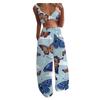 Women Casual Butterfly Printed Sleeveless Camis Tops+Long Pants 2 Piece Set