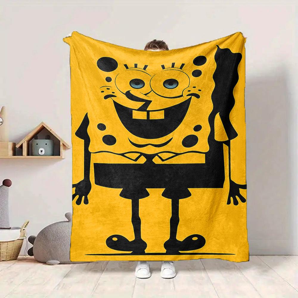 1 stuks SpongeBob SquarePants Flanellen Plaid HD Geprint Lichtgewicht Zacht Warm Deken voor Alle Seizoenen voor Bank, Bed, Reizen, Kamperen Machine Wasbaar