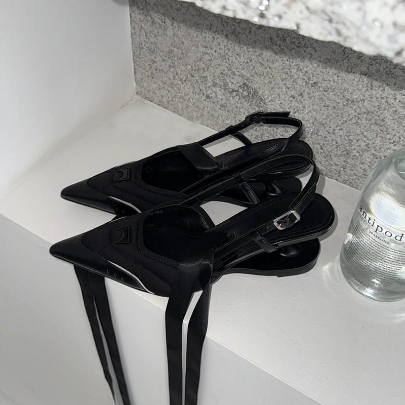 Cowhide version~ niche pointed head special-shaped heel high heels women's ballet style one-word buckle Mary Jane shallow mouth single shoes