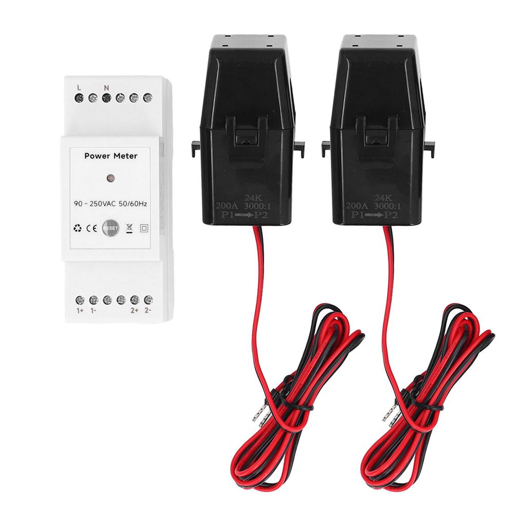 90‑250VAC Smart Energy Meter WiFi Single Phase Electricity Monitoring Meter with 2 200A Split Type Current Transformer
