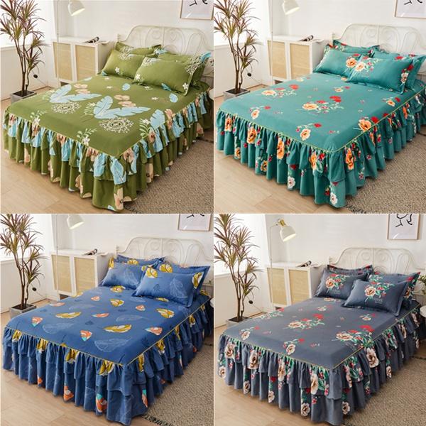 11 kleuren Single/twin/full/queen/kingsize Bed Rok Kussenslopen Set Elegante Sprei Bloemenpatroon Geborsteld Microfiber Verstoorde Lakens