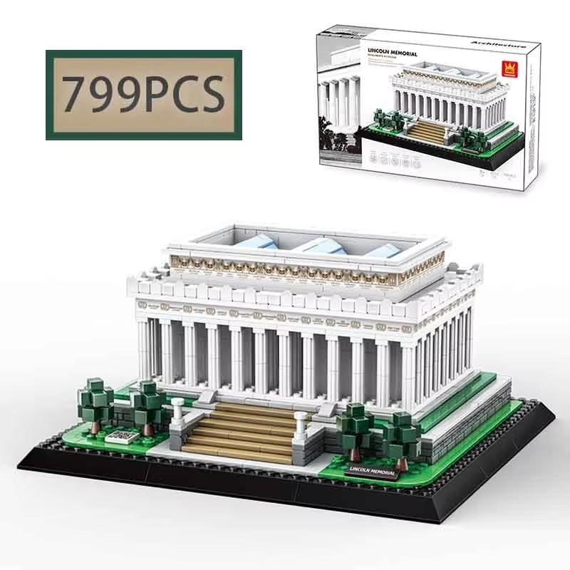 Moc 799Pcs Usa Washington Lincoln Memorial City Street View Architectural Model Building Blocks Children'S Puzzle Toys Gifts