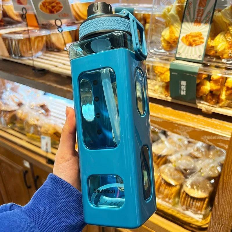 700/900ml Kawaii Pastel Water Bottle with Straw Girl Plastic Travel Tea Juice Milk Cup Portable Cute Shaker Drink Bottle Gift