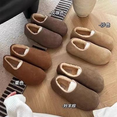 Small Potatoes Heel All-inclusive Velvet Warm Neck Ken Shoes Wear Thick-soled Fluffy Shoes Cotton Shoes In Autumn and Winter