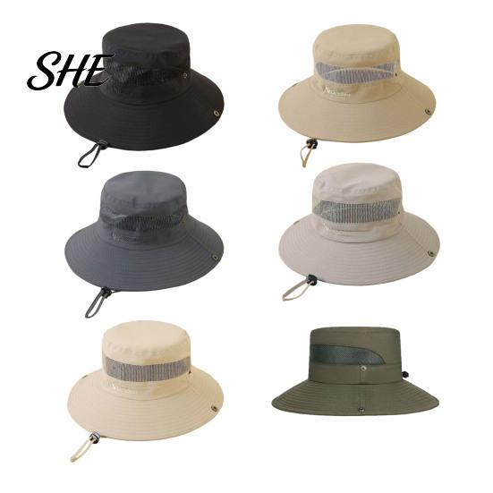 Foldable Travel Hat for Vacation Summer Mesh Spliced Bucket Men Women, Extra Wide Brim Sun Outdoor Hiking with Adjustable Drawstring, Portable