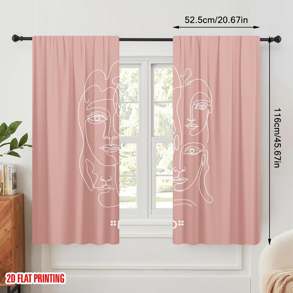 2pcs 2D Flat Printing Scene Curtain Picasso Line Drawing Polyester Without Electricity Holiday Decorations Use for Gold Wall