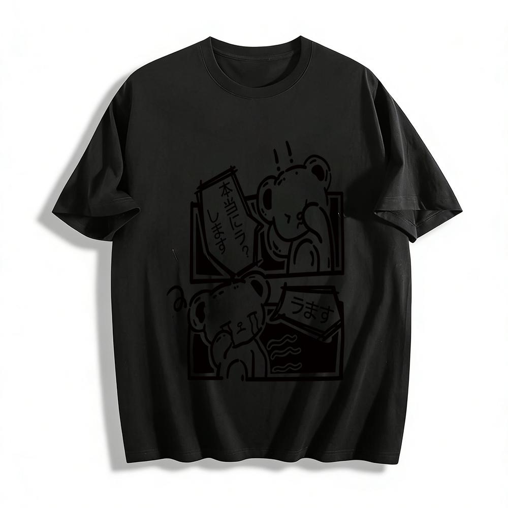 

Japanese Fun Bear Comic Print T-shirt, Funny Crying Bear Creative Short Sleeve, Unisex Casual Top Pure cotton T-shirt XXS