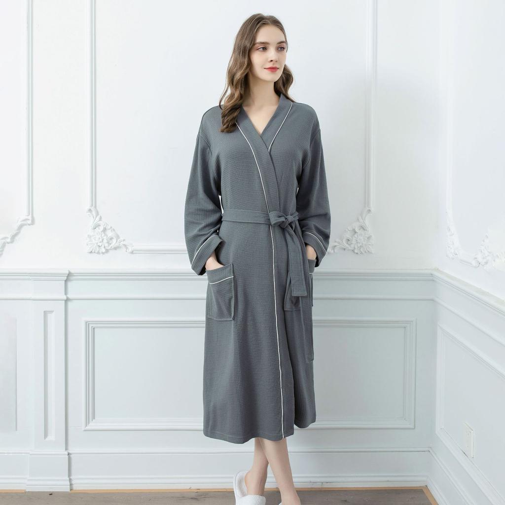GMXIA Accappatoi da donna per primavera e autunno: Accappatoi Lunghi, da Coppia, Sottili, Assorbenti, Accappatoi e Vestaglie in Poliestere-cotone a Nido d'Ape