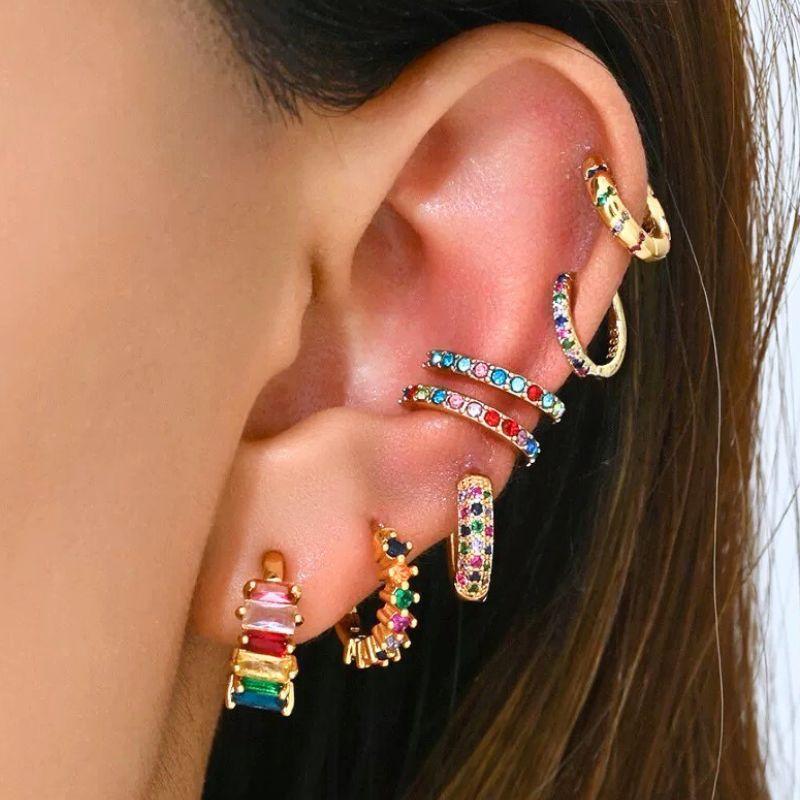 925 Silver Ear Buckles Fashion Hoop Earrings Colorful Crystal Pendants Gold Earring Premium Luxury Women's Jewelry Gift