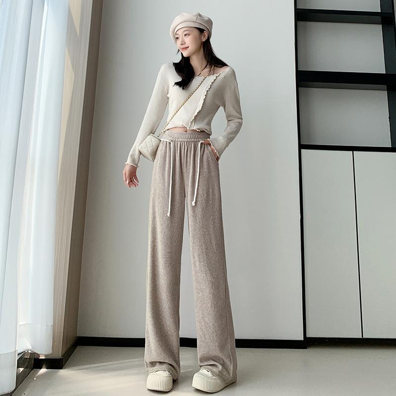 

Lazy Wind Towel Pants Women s Autumn and Winter New Drooping Glutinous Rice Wide-leg Pants Short Mopping Casual Straight Pants XL
