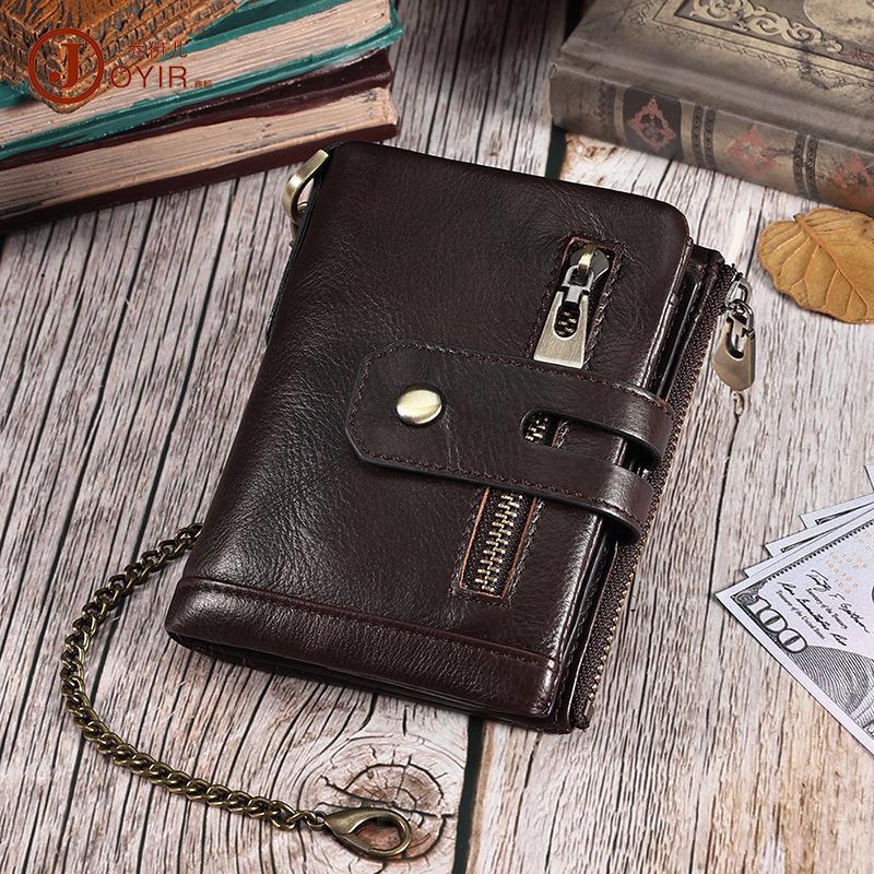 Men's Genuine Leather RFID Anti-theft Wallet with Money Clip and Multi-card Slots
