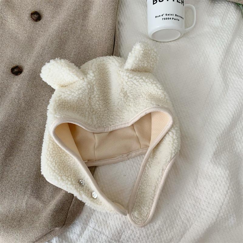 

Шапка с ушками бурого медведя, шарф, шапки-бини для мужчин и женщин, зимний защитный шлем из минеральной ваты с магнитной пряжкой, защитная шапка с ушами M（56-58cm） белый