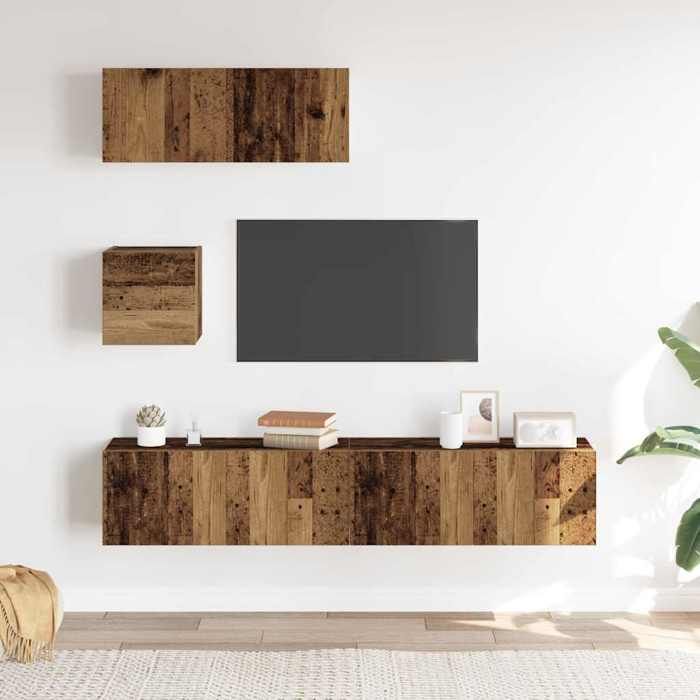 VidaXL Ensemble de meuble TV mural 4 pcs vieux bois bois d'ingénierie, meuble TV, meuble multimédia, console TV, meuble 3329155