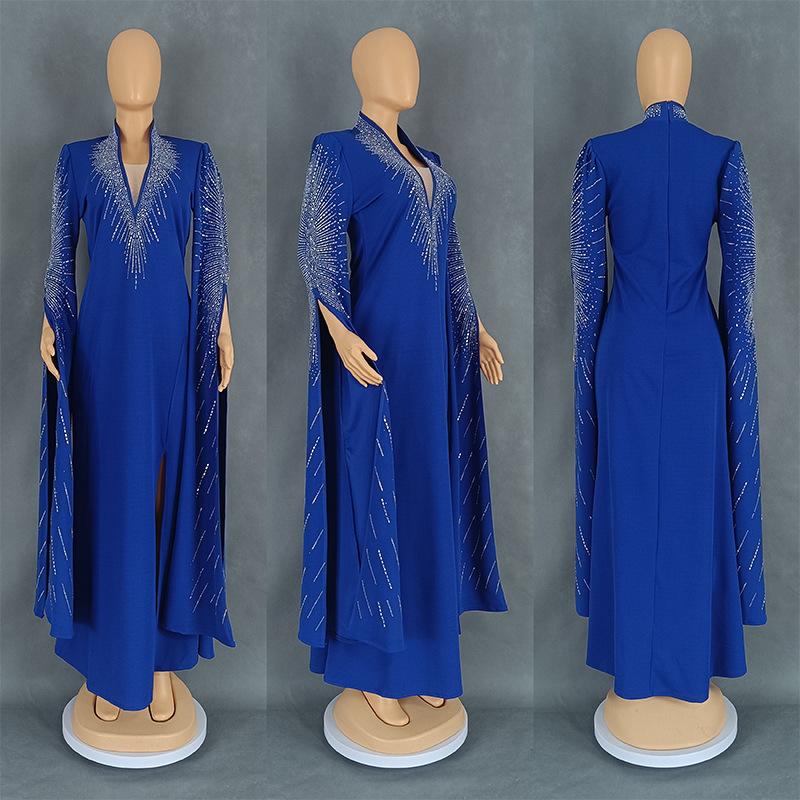 

European and American women s clothing light luxury high-end fashion dress hot diamond celebrity style slim dress 9026 XXXL синій