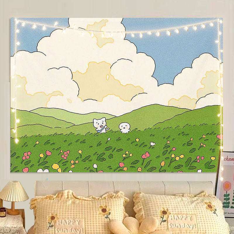 Cute Cartoon Wall Tapestry for Bedroom Healing Decor Unique Living Room Wall Hanging Art Cloth 74x94cm(29x37in)