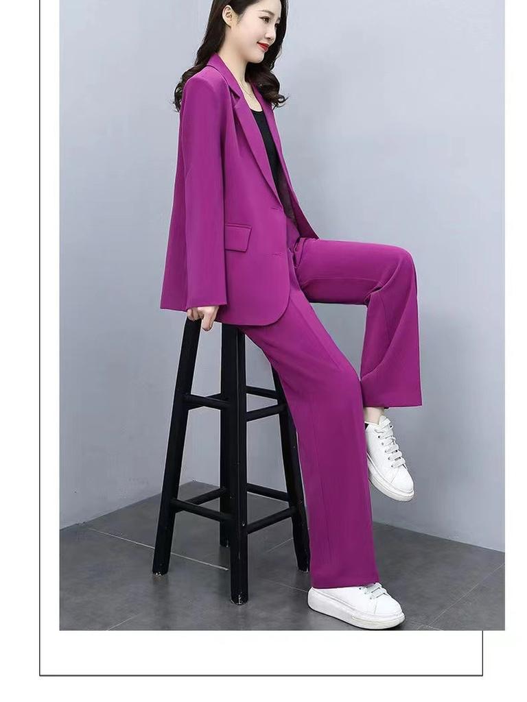 Frühling/Herbst Neuer Stil Set Business-Lady-Stil Schlank geschnitten Langarm-Blazer Weitbeinige Hose Damen Zweiteiliger Anzug