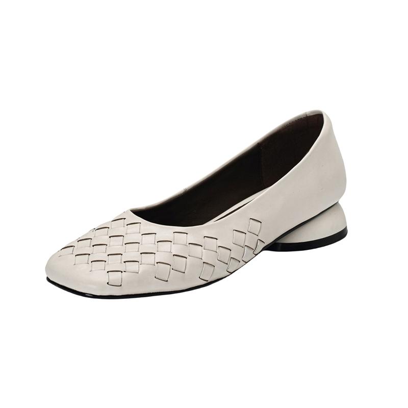 Fashion Women's New Spring and Autumn Square Head Genuine Leather Printed Cowhide Soft Low Heel Large Casual Single Shoes