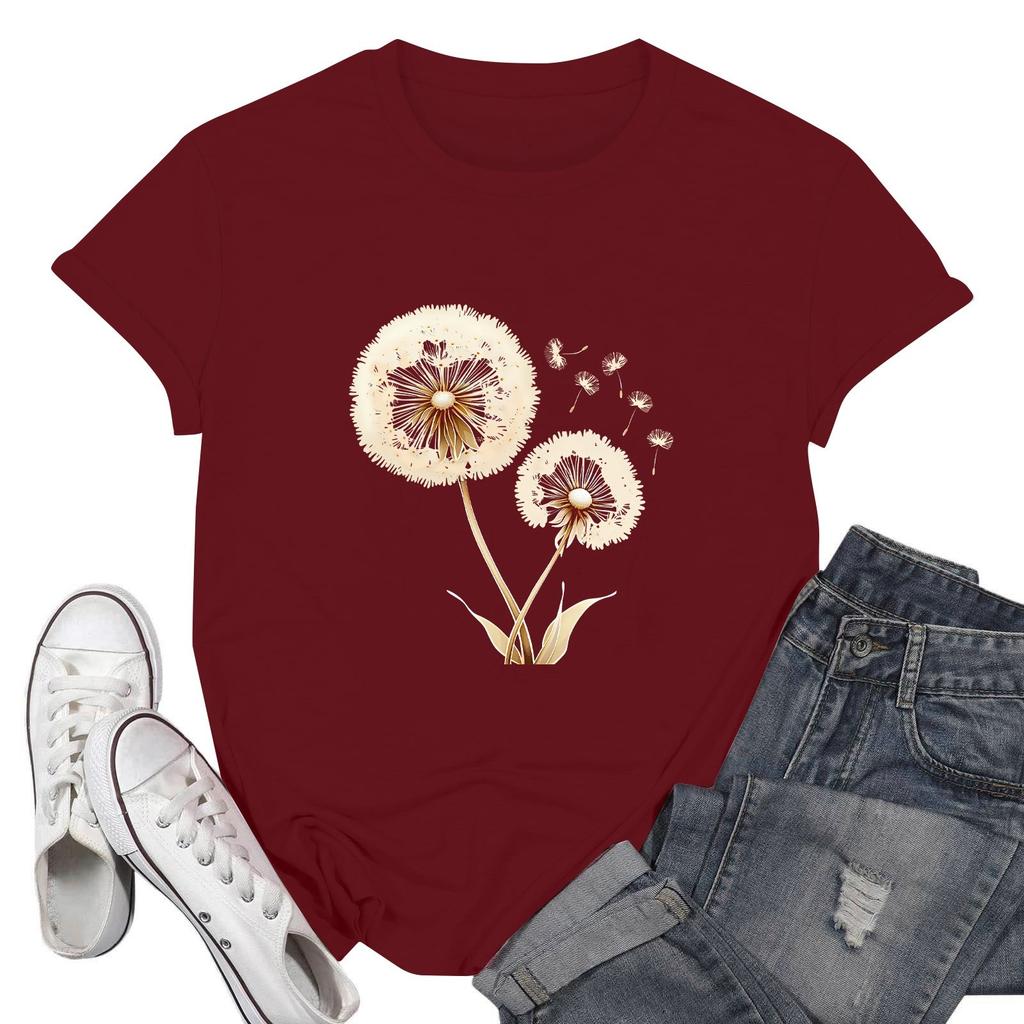 Women's Fashion Casual Printed Short Sleeve Round Neck Pullover Tops
