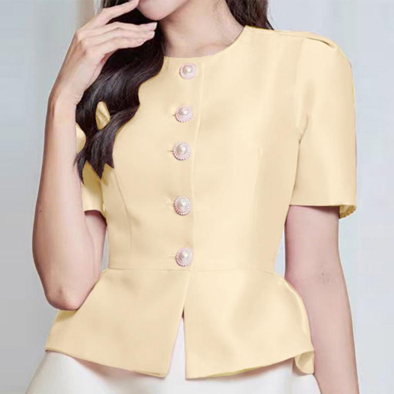 ZANZEA Women Casual Round Neck Solid Color Summer Short Sleeve Blouse