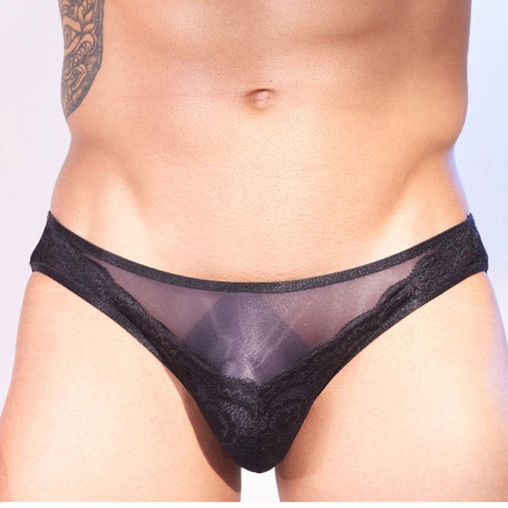 Fashion Lace Patchwork Panties Men'S Bulge U Pouch Sexy Sheer Breathable Briefs Gay Wear Lingerie Underpants Low Waist Panties