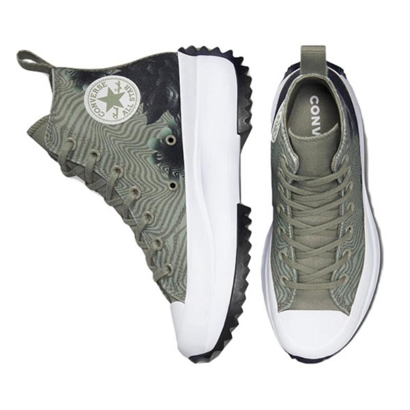 Converse Run Star Hike Platform Casual Abrasion Resistant High Top Espadrilles Unisex Green