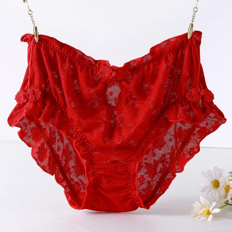 Red Medium High Waist Plus Knickers Size Sexy Comfortable Cheongsam with Buckle Fat Underwear Panties