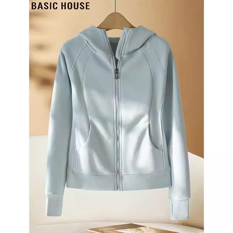 Basic House Women s Korean Style Hooded Zip-Up Sweatshirt M