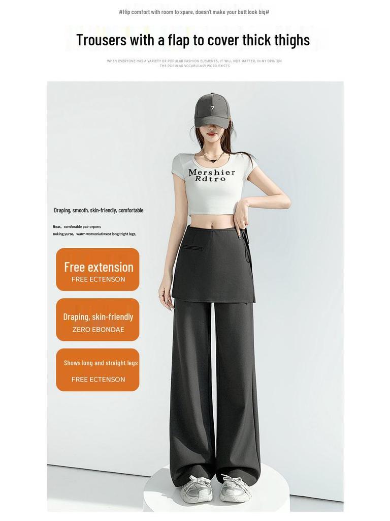 Design-Forward High-Waisted Drapey Skirt Pants Suit - Slim-Fit Casual Wide-Leg, Spring/Summer 2026