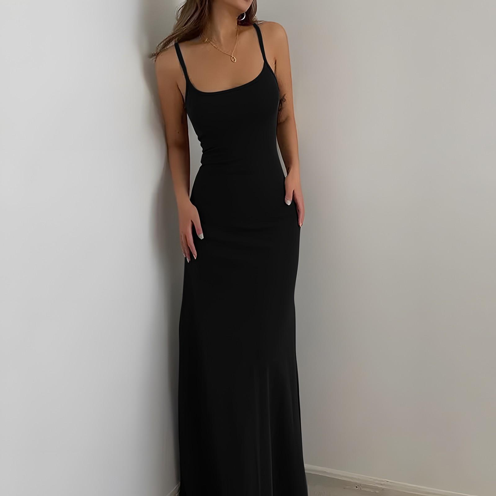 

Женские летние модные сексуальные открытые платья с рюкзаком и темпераментом L чёрный