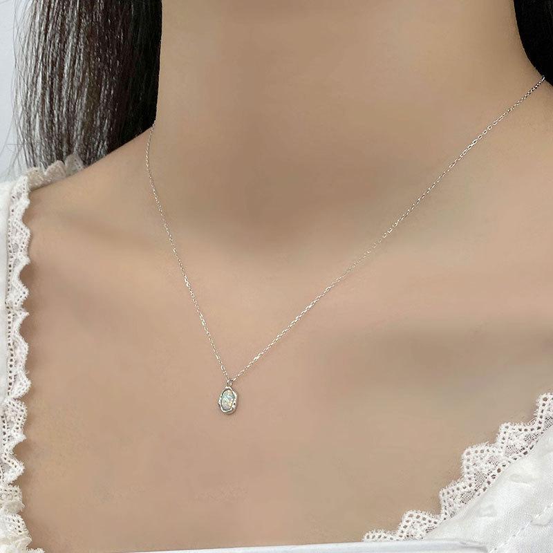 Irregular Opal Pendant Necklace Charm Small and Slim Chain Collar Chain Simple and Versatile