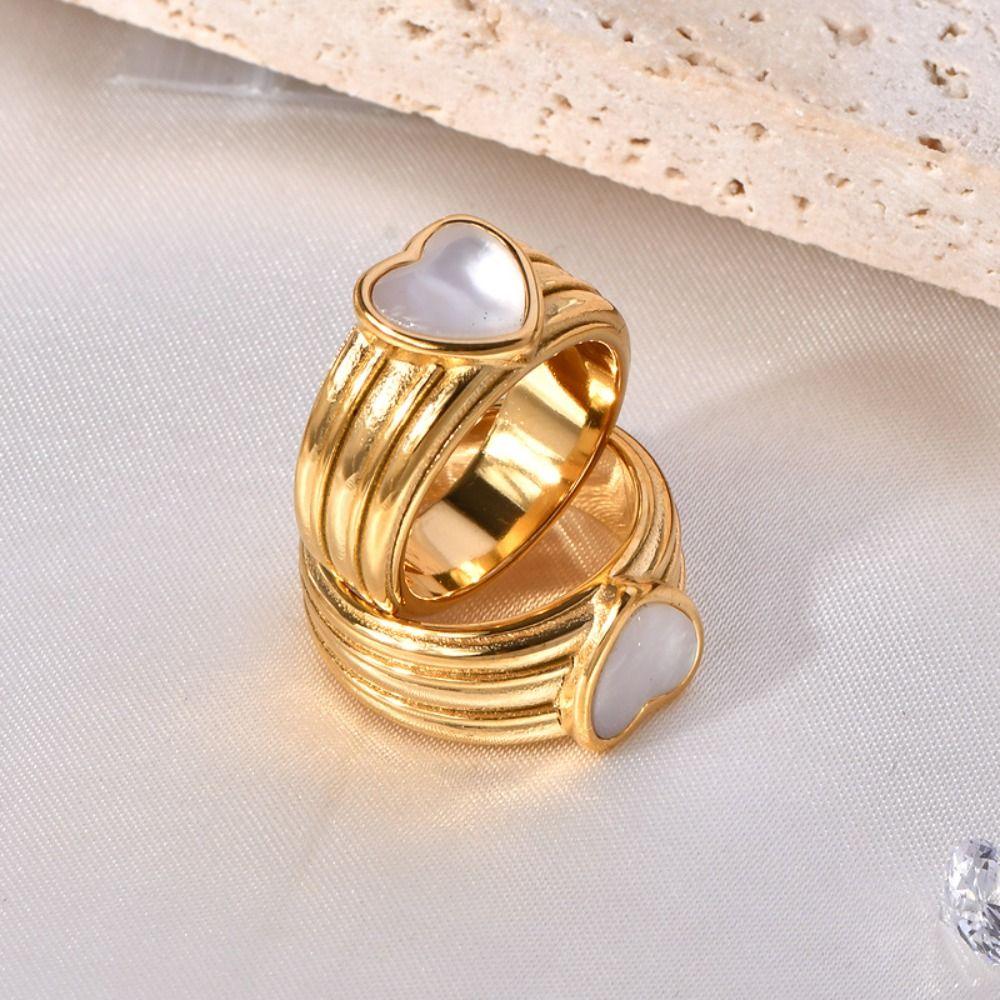 Heart-Shaped Heart Ring Elegant Shell Ring Trendy Finger Ring  Girls