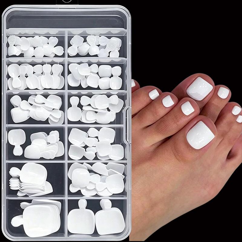 100-Piece Box: Full Cover Solid Color Short White Toe Nail Art Tips