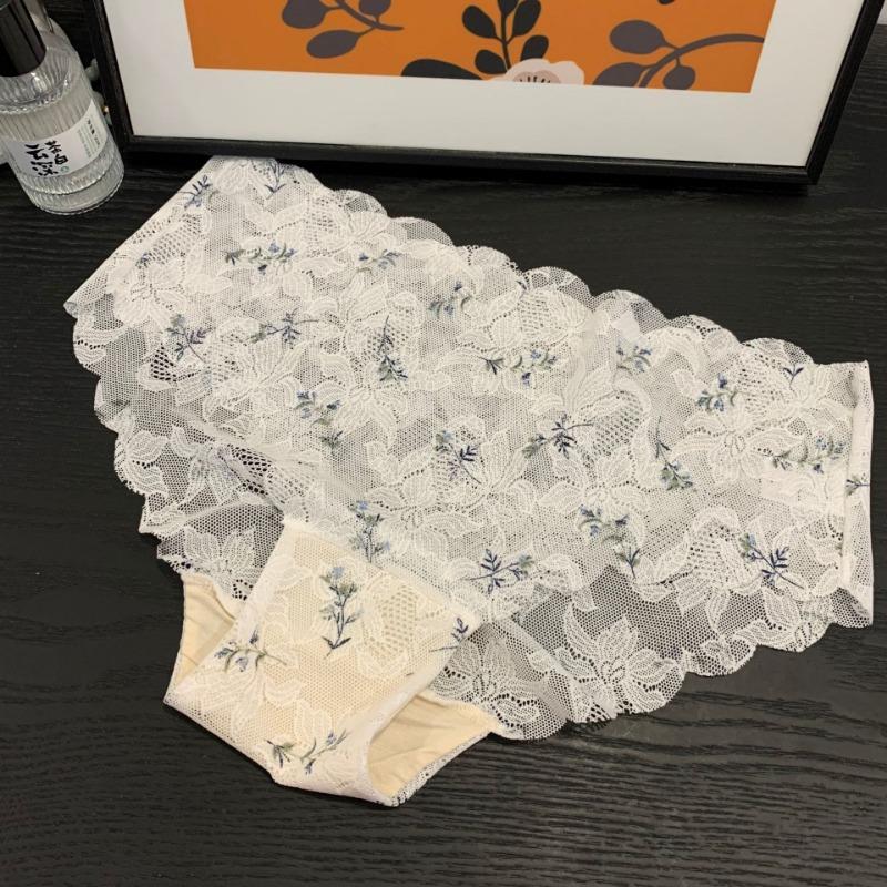 Women's Thin Pure Desire To Print Lace Sexy Wave Edge Breathable Seamless Cotton Bottom Crotch Underwear