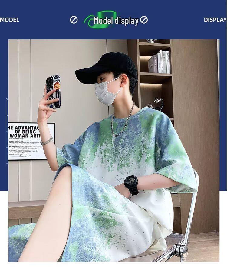 2025 Plus Size Gradient Short-Sleeve Top Set for Teen Boys - Fits Up to 8XL