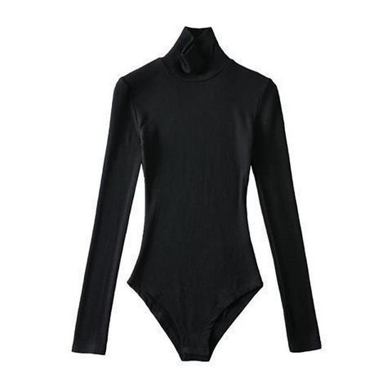 

Chic Slimming High-Neck Long Sleeve Bodysuit for Women - Versatile Autumn/Winter Essential M (90-100 jin) чёрный