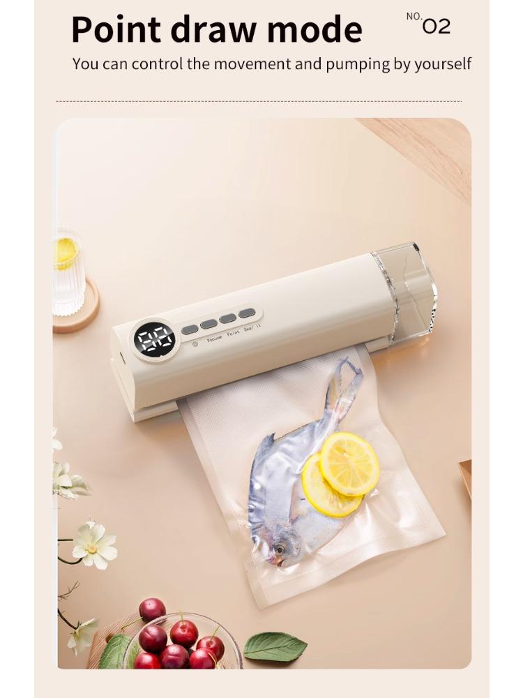 1Pc Rechargeable Vacuum Packaging Machine, Household Small Fully Automatic Dual-Pump Double-Sealing Freshness Preservation Vacuum Sealing Machine