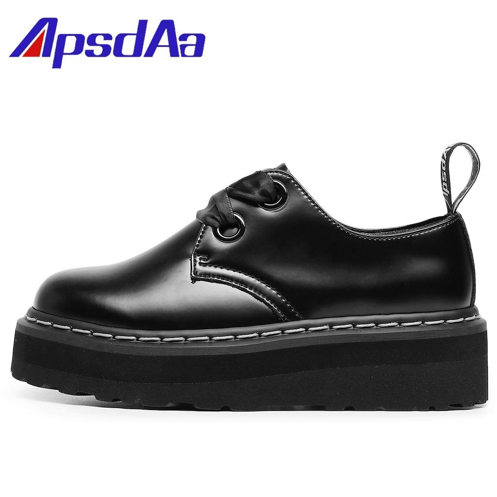 Thick-soled 2-hole Lightweight Martin Shoes, Leather Small Leather Shoes for Women, White Line Students, Low-top Muffin-soled Short Boots