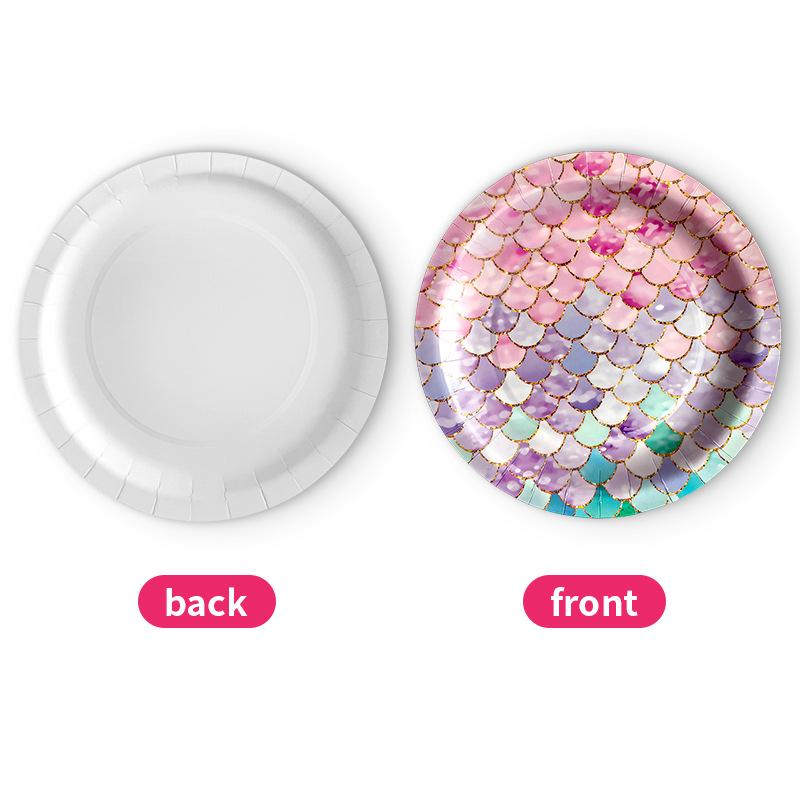 Mermaid-Themed Birthday Party Tableware Set: Disposable Tablecloth, Cups, Napkins, Plates.