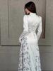 2025 Spring Long-Sleeved Floral Print Dress - European and American Style, Round Neck, Long Skirt