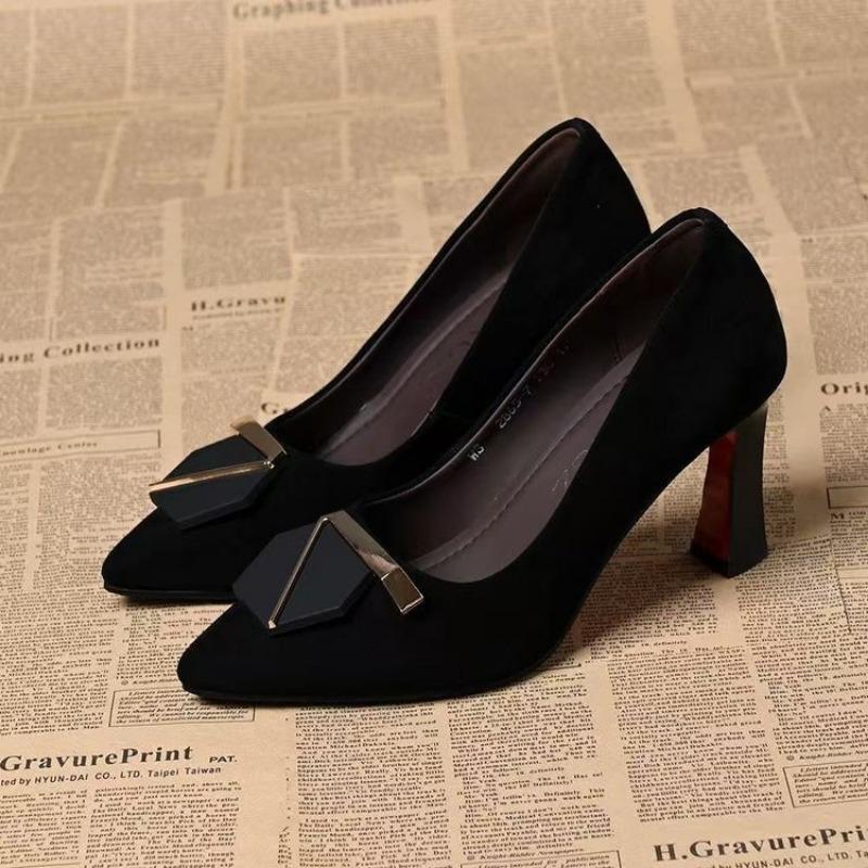 Autumn New Pointed and Versatile Temperament Light Mouth Suede Single Shoes High Heels Stiletto Women's Work Shoes