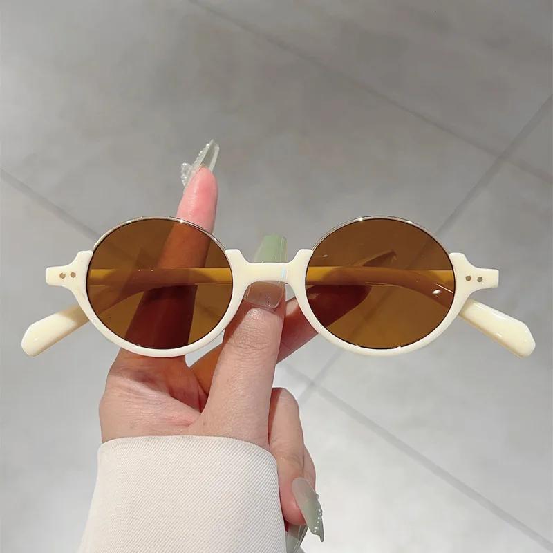 Retro Half Frame Round Sunglasses Punk Hip Hop UV400 Trendy Fashion Women Street Shooting Trendy Accessories