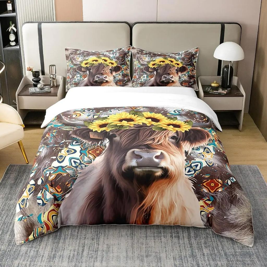 Comforter Brown Cow Print Comforter Set Queen King Size Farmhouse Cow Print Bedding Set With 1/2 Matching S Bedroom Decoration