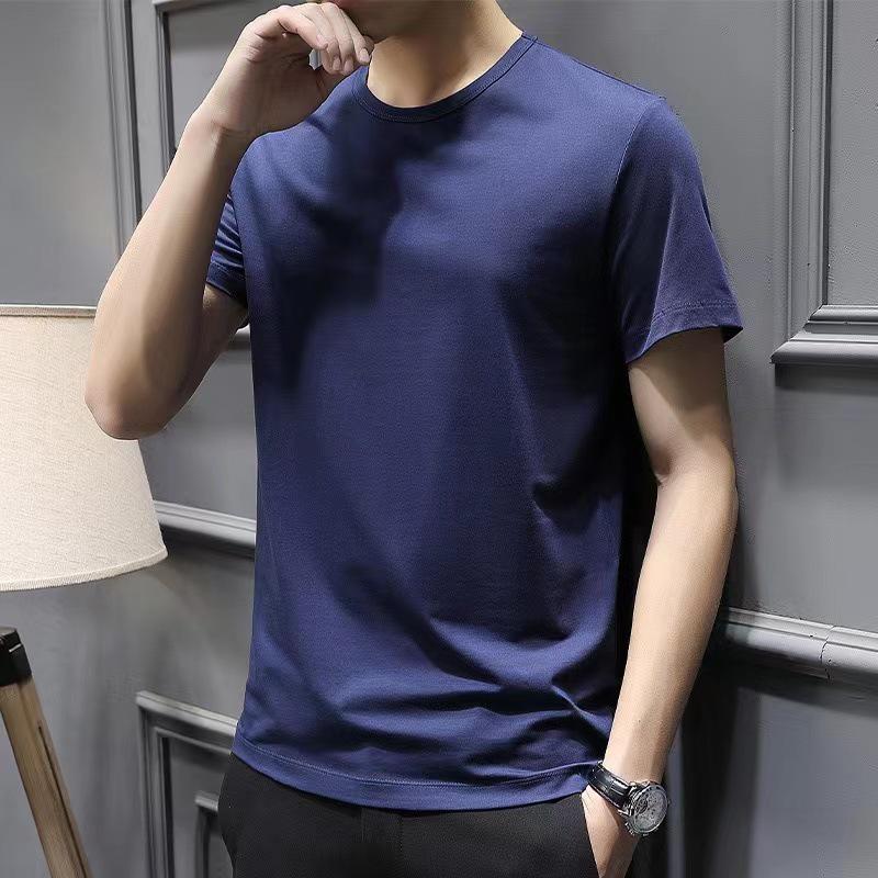 Men's Large White Slim-Fit Short-Sleeve Round Neck T-Shirt - Korean Style