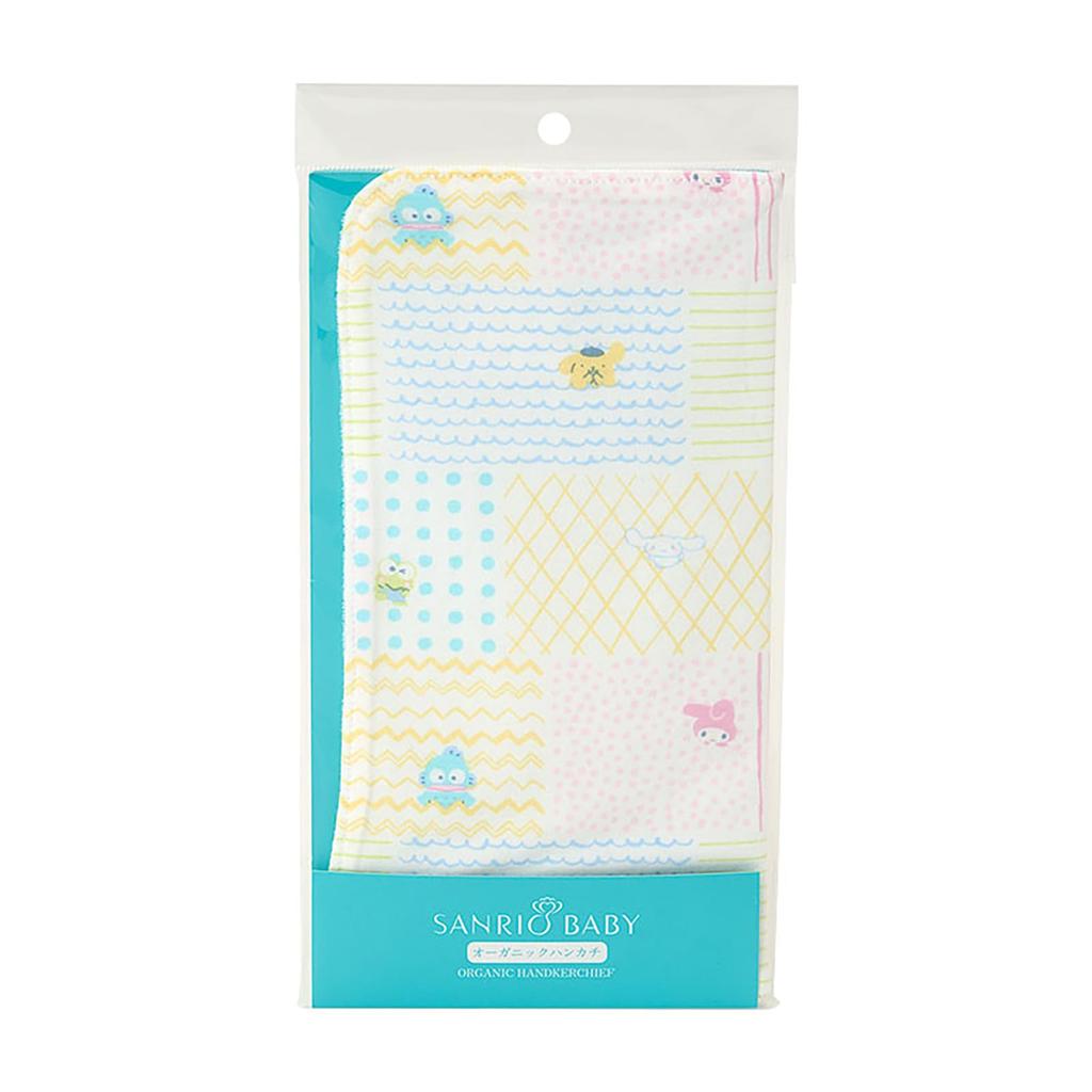 Sanrio Baby Organic Patchwork with Sanrio W x D x 306622 Skin-Friendly Handkerchief, Characters, Cotton, Approx. 9.9" 0.2" 9.9" H, Baby/Children's