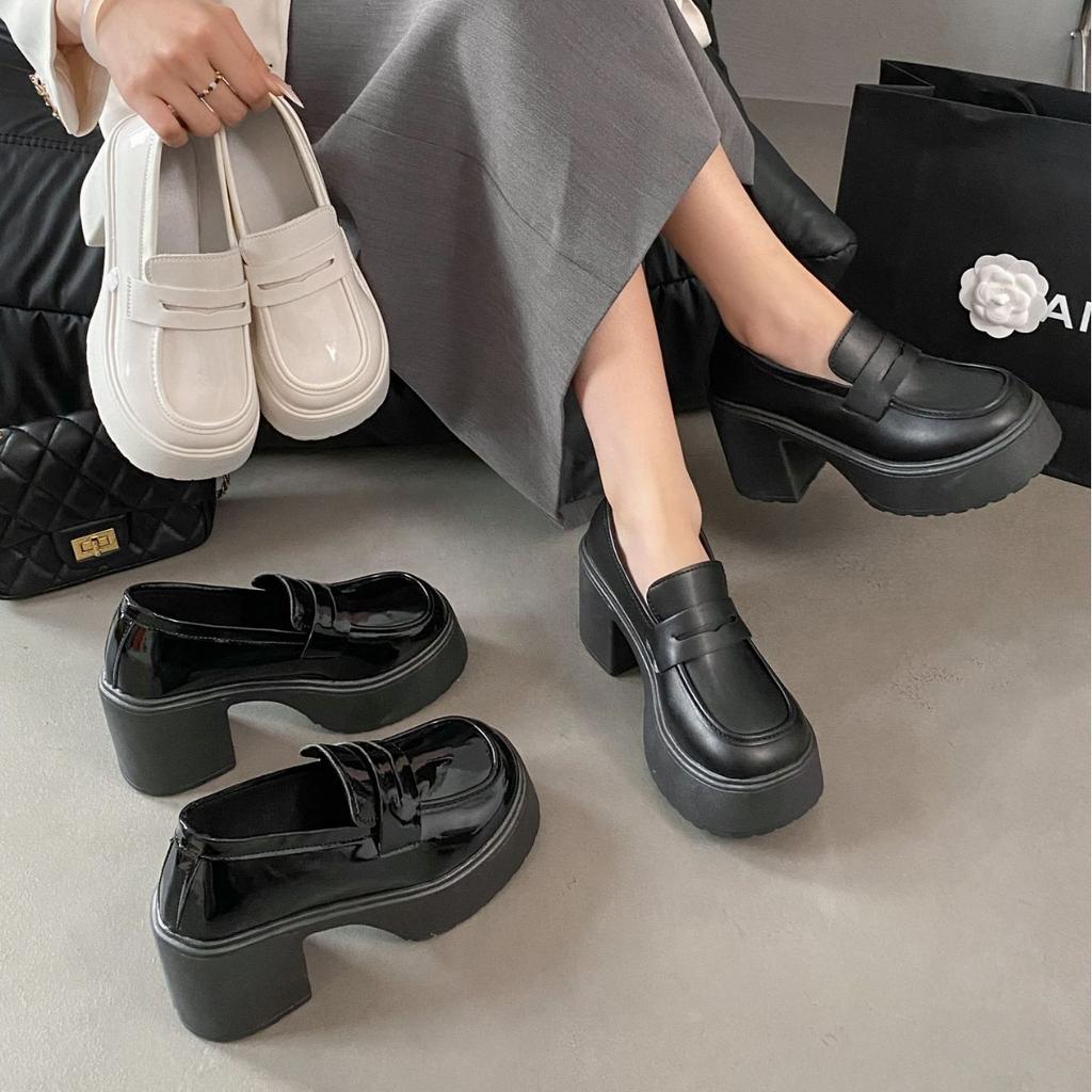 High Heel Platform Small Leather Shoes Women's Wedge Heel Heightening Shoes Summer Single Shoes