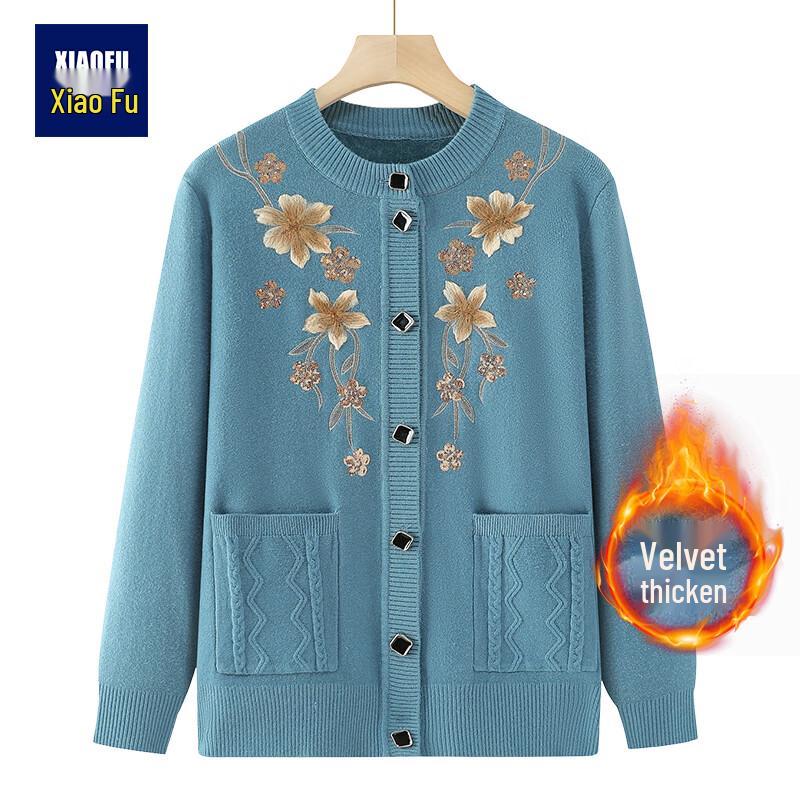 

Elderly Women s Warm Plus Velvet Knit Cardigan 2XL