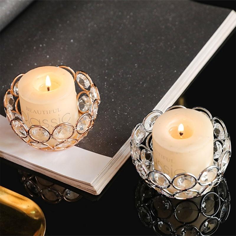 Crystal Votive Metal Candle Holder for Table Tenterpiece Small Bowl Tealight Candle Stand for Wedding Desktops Decors