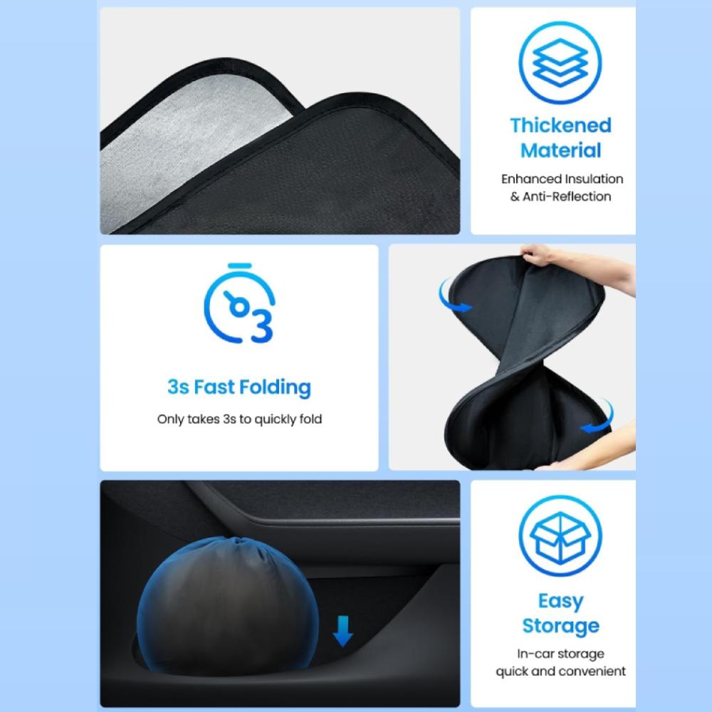 2025 For Tesla Model Y Juniper Model 3 Highland Windshield Sunshade Sun Blockage Foldable Heat Insulation Car Sunshade Accessory