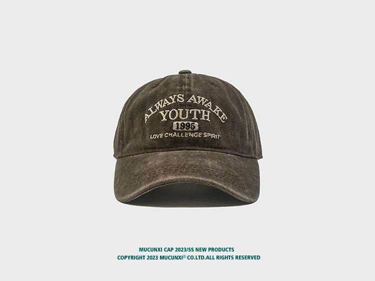 Denim retro washed large letter baseball cap letter couple soft top distressed sun protection peaked cap for men